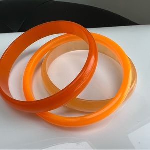 Rare Vintage Plastic Orange Neon Tiger Stripe Bangle Bracelets